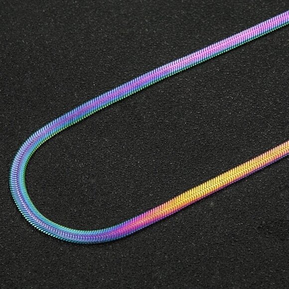 NWT Titanium Rainbow Stainless Steel 3mm Herringbone Snake Chain 18” - Picture 9 of 13